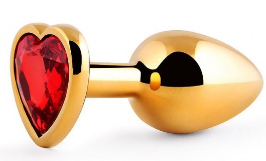 Золотистая анальная пробка с красным стразом-сердечком - 8 см. - Anal Jewelry Plug - купить с доставкой в Набережных Челнах