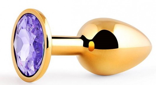 Золотистая анальная пробка с фиолетовым стразом - 7,2 см. - Anal Jewelry Plug - купить с доставкой в Набережных Челнах