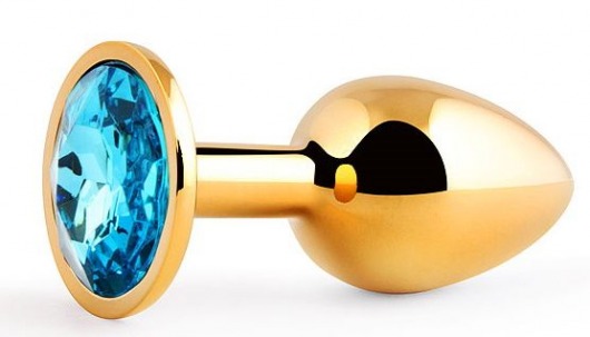 Золотистая анальная пробка с голубым стразом - 7,2 см. - Anal Jewelry Plug - купить с доставкой в Набережных Челнах