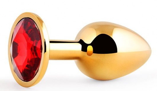 Золотистая анальная пробка с красным стразом - 7,2 см. - Anal Jewelry Plug - купить с доставкой в Набережных Челнах
