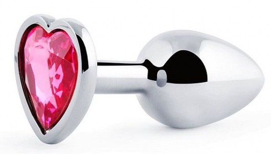 Серебристая анальная пробка с розовым кристаллом-сердечком - 7 см. - Anal Jewelry Plug - купить с доставкой в Набережных Челнах