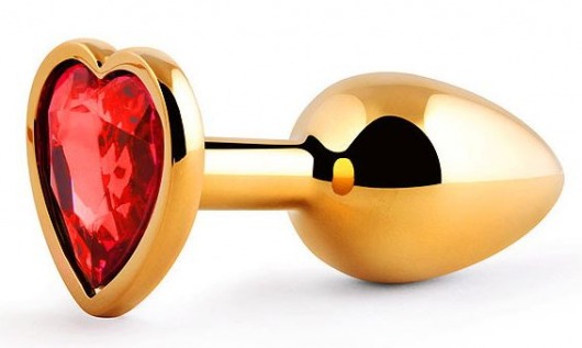 Золотистая анальная пробка с красным стразом-сердечком - 7 см. - Anal Jewelry Plug - купить с доставкой в Набережных Челнах