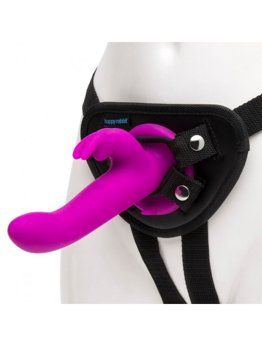 Лиловый страпон Rechargeable Vibrating Strap-On Harness Set - 17,6 см. - Happy Rabbit - купить с доставкой в Набережных Челнах
