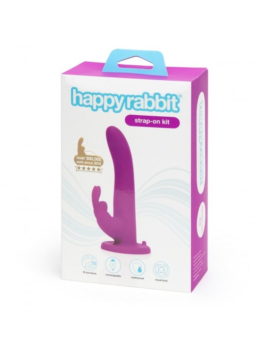 Лиловый страпон Rechargeable Vibrating Strap-On Harness Set - 17,6 см. - Happy Rabbit - купить с доставкой в Набережных Челнах