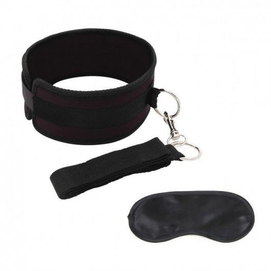Черный ошейник с длинным поводком Collar and Leash Set - Lux Fetish - купить с доставкой в Набережных Челнах