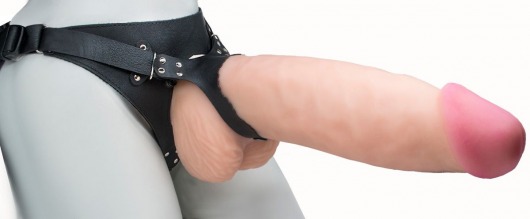 Телесный реалистичный фаллоимитатор на черных трусиках Real Big Strap-On - 34,5 см. - LOVETOY (А-Полимер) - купить с доставкой в Набережных Челнах