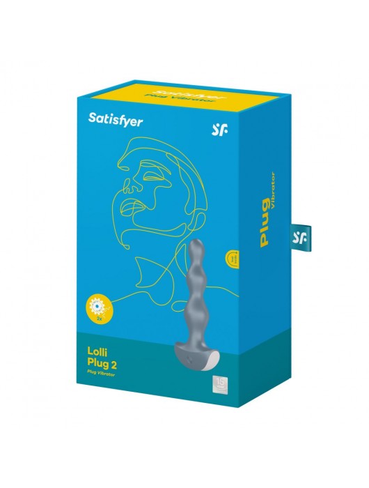 Серая анальная пробка с вибрацией Lolli Plug 2 - 14 см. - Satisfyer