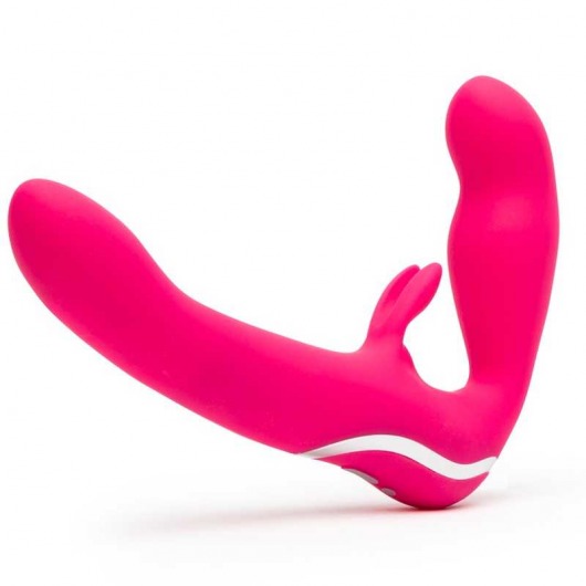 Ярко-розовый безремневой страпон Rechargeable Vibrating Strapless Strap-On - Happy Rabbit - купить с доставкой в Набережных Челнах