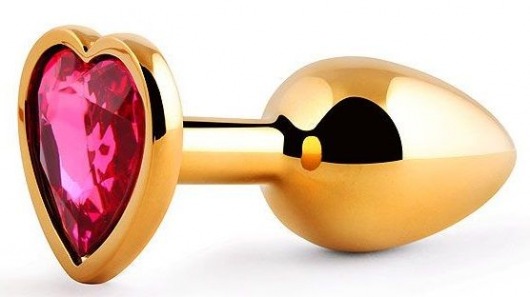 Золотистая анальная пробка с малиновым кристаллом-сердечком - 7 см. - Anal Jewelry Plug - купить с доставкой в Набережных Челнах