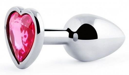 Серебристая анальная пробка с малиновым кристаллом-сердечком - 7 см. - Anal Jewelry Plug - купить с доставкой в Набережных Челнах