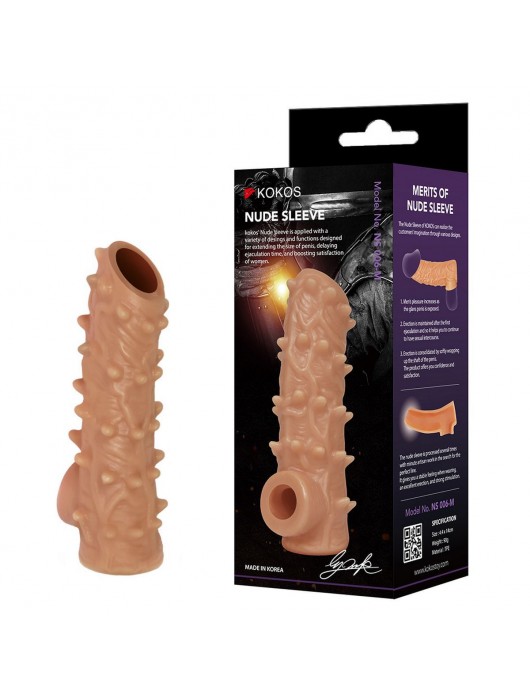 Телесная насадка с шипами и открытой головкой Nude Sleeve L - 14 см. - KOKOS - в Набережных Челнах купить с доставкой