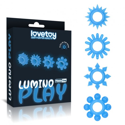 Набор из 4 голубых, светящихся в темноте эрекционных колец Lumino Play - Lovetoy - в Набережных Челнах купить с доставкой