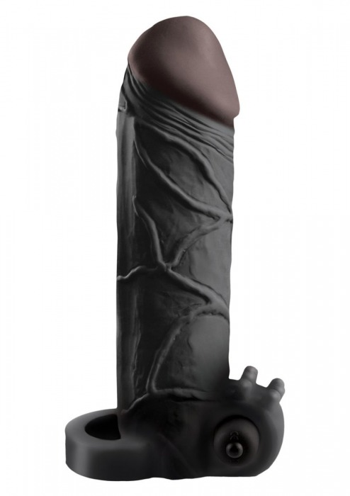 Чёрная вибронасадка с кольцом Vibrating Real Feel 2 Extension - 16 см. - Pipedream - в Набережных Челнах купить с доставкой