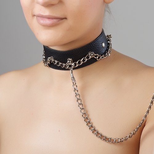 Чёрный ошейник из натуральной кожи - Sitabella - купить с доставкой в Набережных Челнах