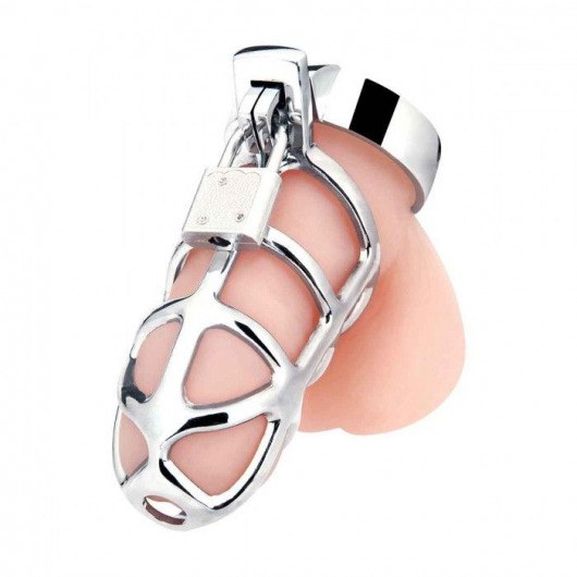 Серебристая металлическая клетка для члена с замком Enslave Cock Cage - BlueLine - купить с доставкой в Набережных Челнах