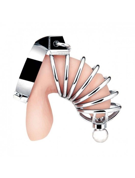 Серебристая клетка для члена Urethral Play Cage - BlueLine - купить с доставкой в Набережных Челнах