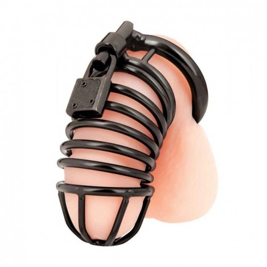 Черная металлическая клетка с замком Deluxe Chastity Cage - BlueLine - купить с доставкой в Набережных Челнах