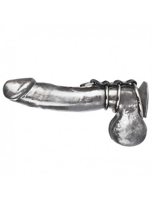 Хомут на пенис из трех металлических колец и кольца для привязи 3 RING GATES OF HELL - BlueLine - купить с доставкой в Набережных Челнах