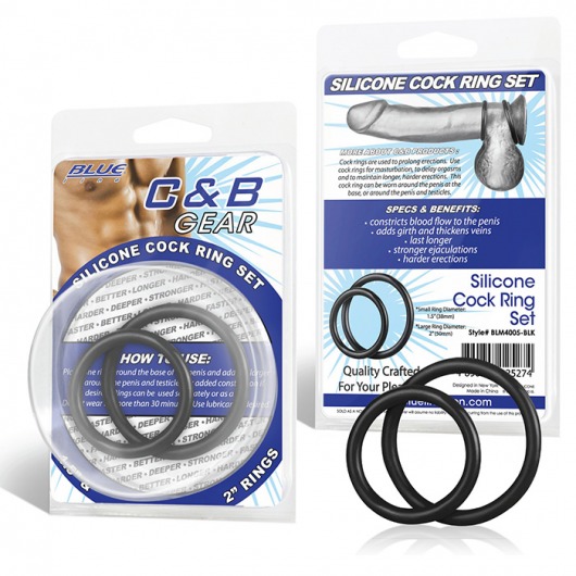Набор из двух черных силиконовых колец разного диаметра SILICONE COCK RING SET - BlueLine - в Набережных Челнах купить с доставкой