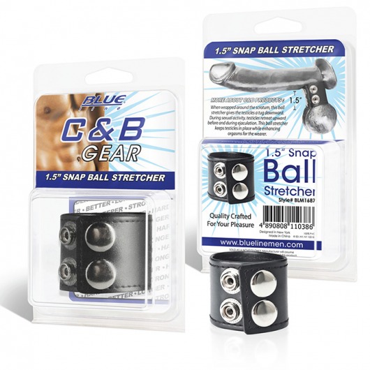 Хомут-утяжка для мошонки из искусственной кожи на клепках SNAP BALL STRETCHER - BlueLine - купить с доставкой в Набережных Челнах