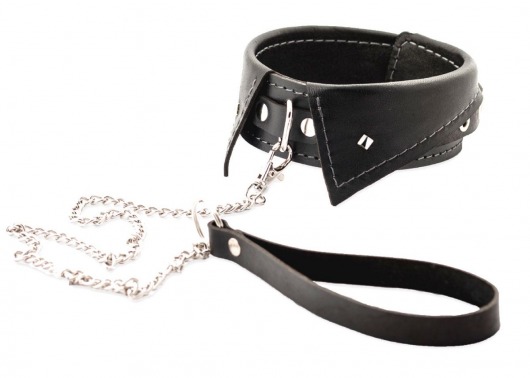 Черный ошейник-воротничок с металлическим поводком - Crazy Handmade - купить с доставкой в Набережных Челнах