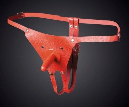 Красные кожаные универсальные трусики со штырьком для насадок - Sitabella - купить с доставкой в Набережных Челнах