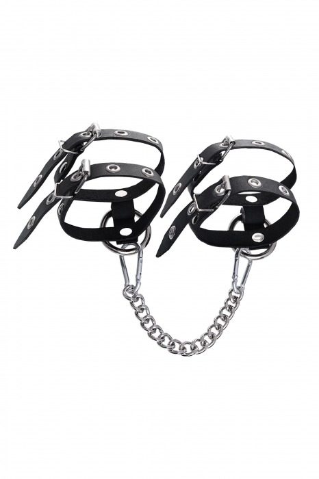 Черные однослойные кожаные оковы из двух ремешков - Pecado - купить с доставкой в Набережных Челнах