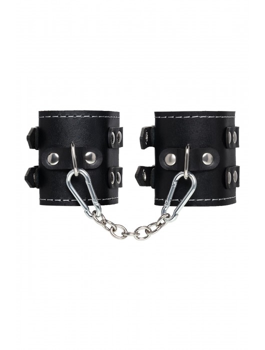 Черные кожаные наручники с двумя ремнями и красной подкладкой - Pecado - купить с доставкой в Набережных Челнах
