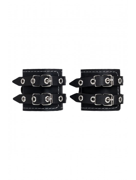 Черные кожаные наручники с двумя ремнями и красной подкладкой - Pecado - купить с доставкой в Набережных Челнах