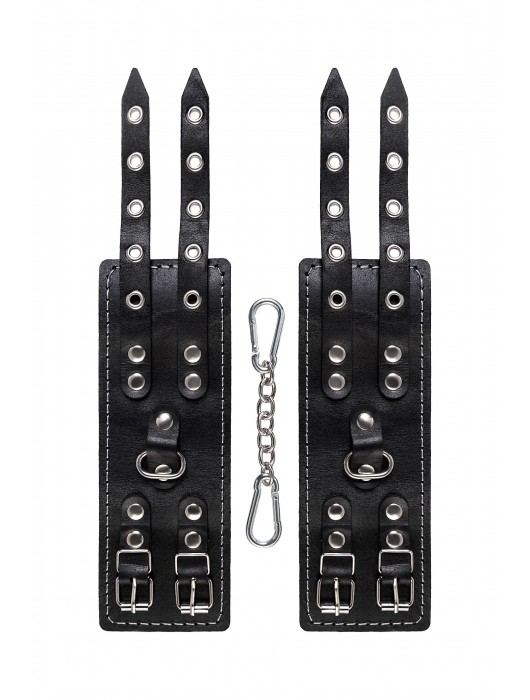 Черные кожаные наручники с двумя ремнями и красной подкладкой - Pecado - купить с доставкой в Набережных Челнах