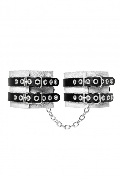 Бело-черные оковы с двумя ремешками и люверсами - Pecado - купить с доставкой в Набережных Челнах