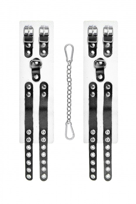 Бело-черные оковы с двумя ремешками и люверсами - Pecado - купить с доставкой в Набережных Челнах