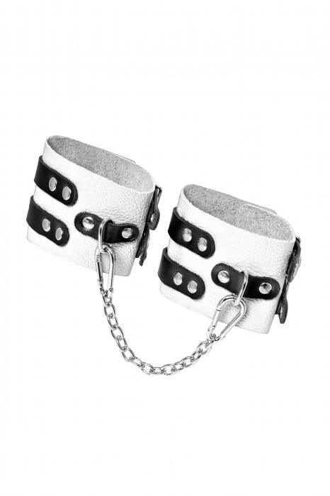 Бело-черные оковы с двумя ремешками и люверсами - Pecado - купить с доставкой в Набережных Челнах