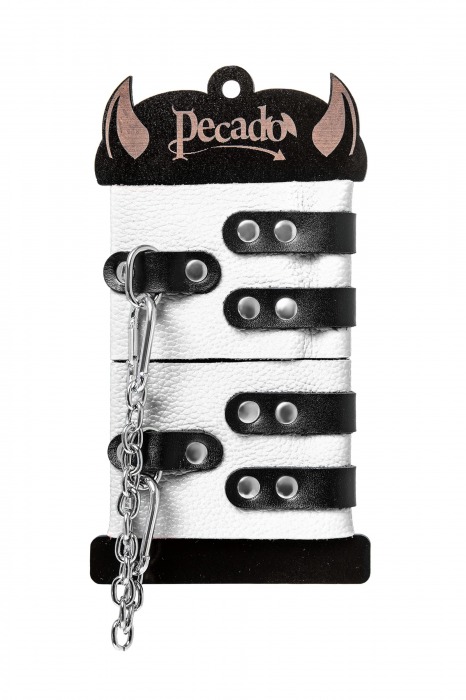 Бело-черные оковы с двумя ремешками и люверсами - Pecado - купить с доставкой в Набережных Челнах