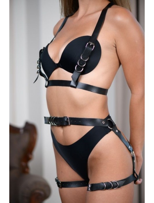Черные гартеры из натуральной кожи с регулируемыми ремешками - БДСМ Арсенал - купить с доставкой в Набережных Челнах