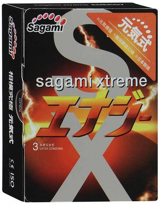 Презервативы Sagami Xtreme ENERGY с ароматом энергетика - 3 шт. - Sagami - купить с доставкой в Набережных Челнах