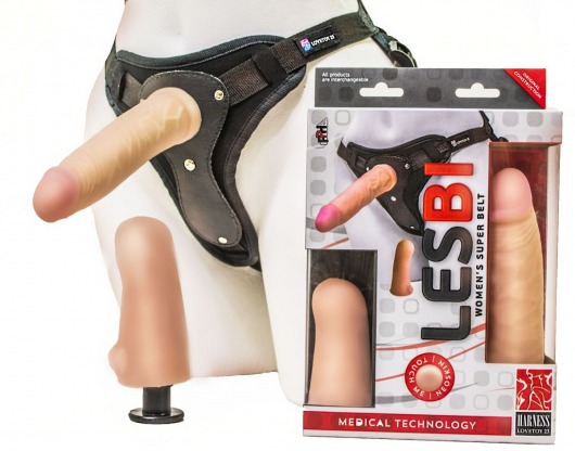 Телесный страпон Harness LESBI с вагинальной пробкой - 16,5 см. - LOVETOY (А-Полимер) - купить с доставкой в Набережных Челнах