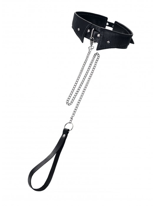 Черный кожаный ошейник-воротник с поводком - Pecado - купить с доставкой в Набережных Челнах
