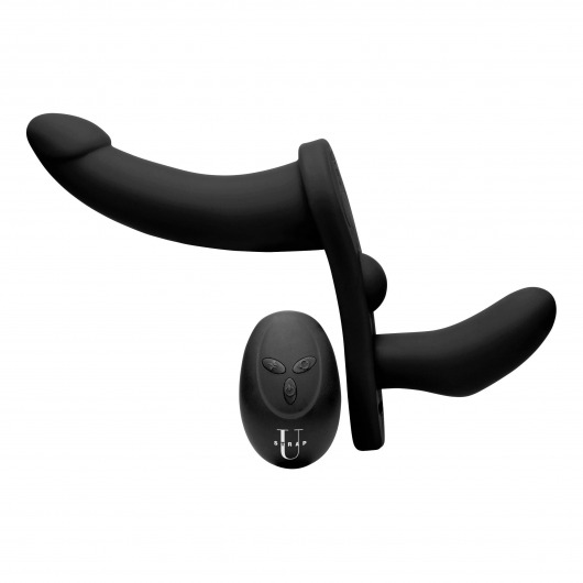 Черный вибрострапон Double Take 10X Double Penetration Vibrating Strap-on Harness - XR Brands - купить с доставкой в Набережных Челнах