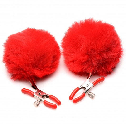 Красные зажимы на соски с помпонами Pom Pom - XR Brands - купить с доставкой в Набережных Челнах