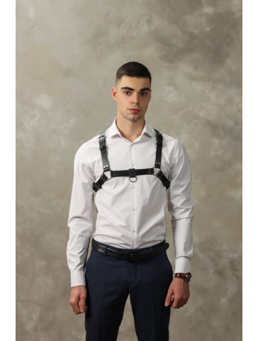 Черная мужская кожаная портупея №4 - БДСМ Арсенал - купить с доставкой в Набережных Челнах