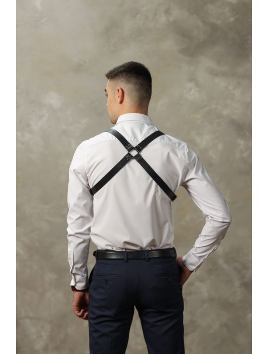 Черная мужская кожаная портупея №4 - БДСМ Арсенал - купить с доставкой в Набережных Челнах