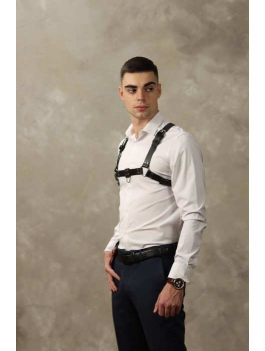 Черная мужская кожаная портупея №4 - БДСМ Арсенал - купить с доставкой в Набережных Челнах