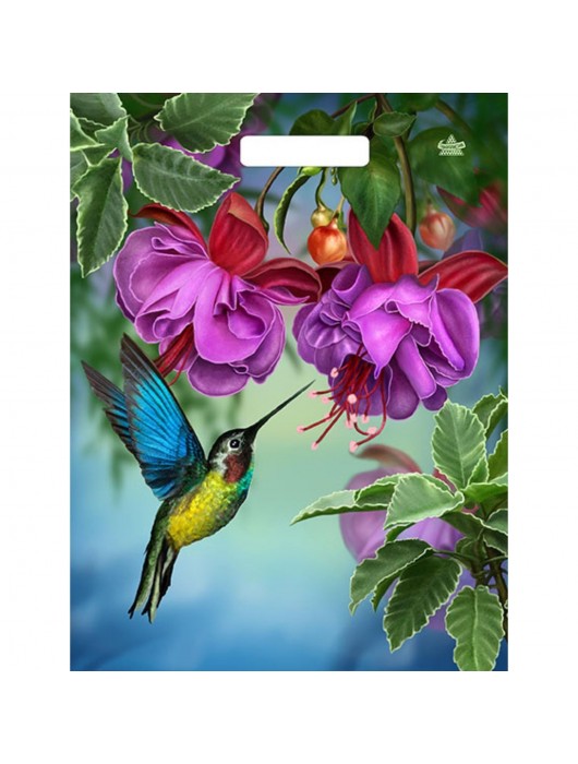 Пакет с принтом в виде колибри в цветах с вырубной ручкой (31х40 см) - Сима-Ленд - купить с доставкой в Набережных Челнах