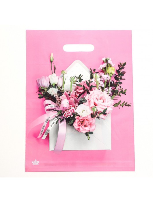 Розовый пакет с цветочным принтом и вырубной ручкой (40х31 см) - Сима-Ленд - купить с доставкой в Набережных Челнах