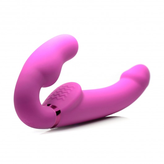 Розовый безремневой страпон с вибрацией и функцией расширения Inflatable Ergo-Fit Strapless Strap-On - XR Brands - купить с доставкой в Набережных Челнах