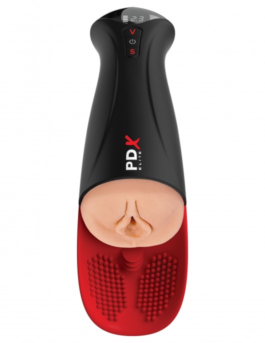 Телесный мастурбатор-вагина в черной колбе с вибрацией Fuck-O-Matic Pro XL - Pipedream - в Набережных Челнах купить с доставкой