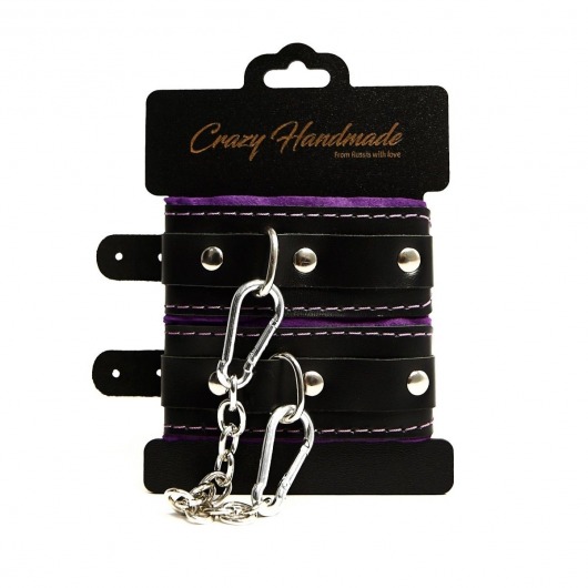 Черно-фиолетовые скругленные наручники с мягкой подкладкой - Crazy Handmade - купить с доставкой в Набережных Челнах