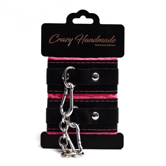 Черно-розовые скругленные наручники с мягкой подкладкой - Crazy Handmade - купить с доставкой в Набережных Челнах