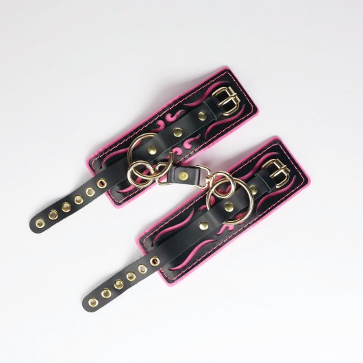 Черные кожаные наручники с розовой строчкой - Crazy Handmade - купить с доставкой в Набережных Челнах